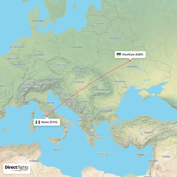 Rome - Kiev/Kyiv direct flight map