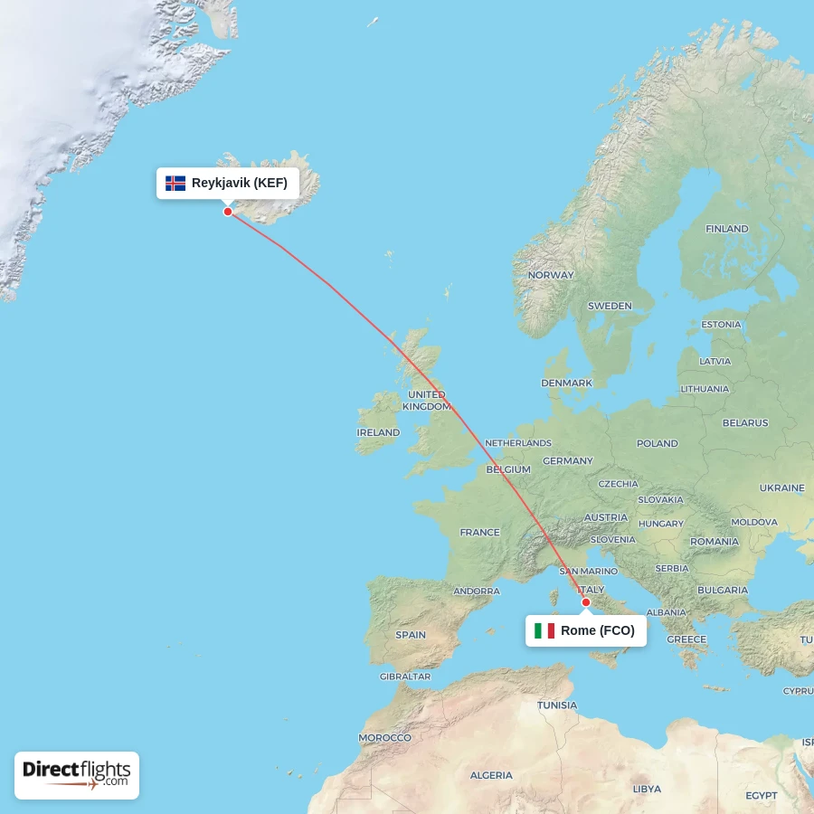 FCO - KEF route map