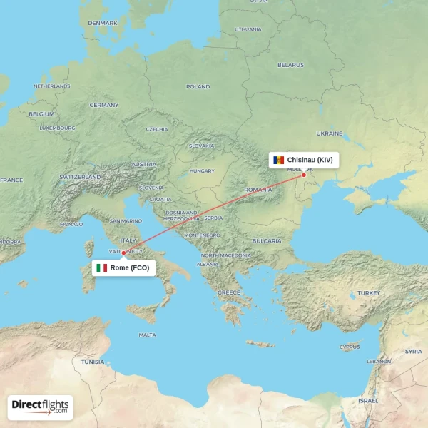 Rome - Chisinau direct flight map