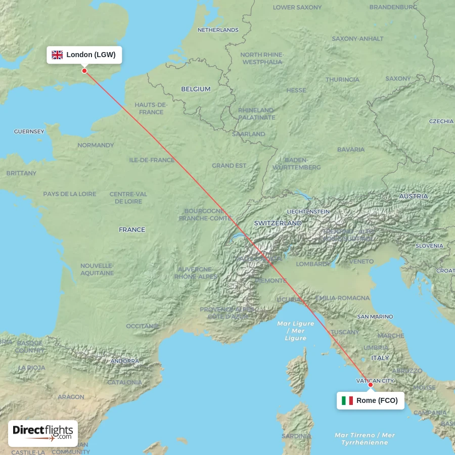 FCO - LGW route map