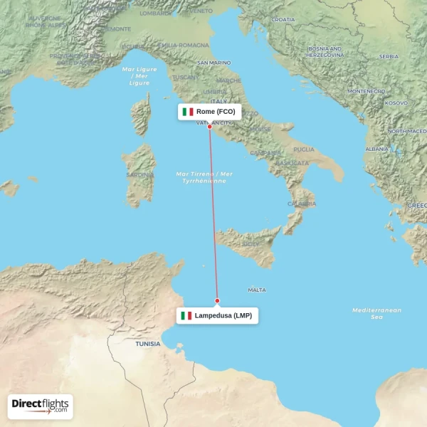 Rome - Lampedusa direct flight map