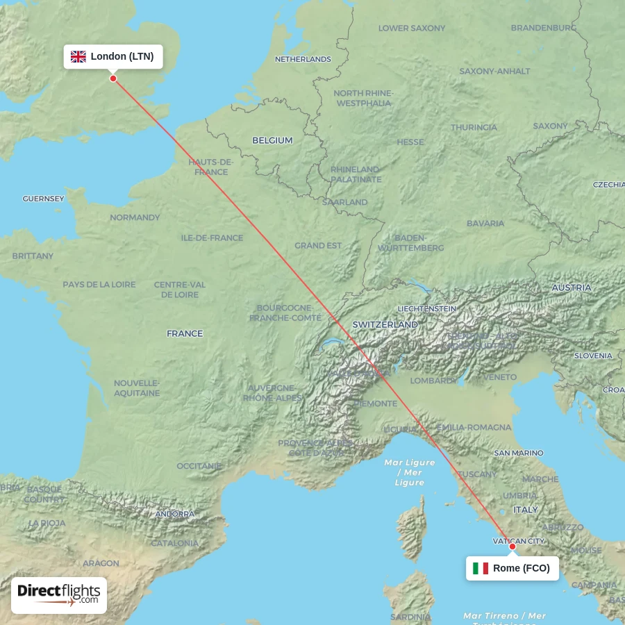 FCO - LTN route map
