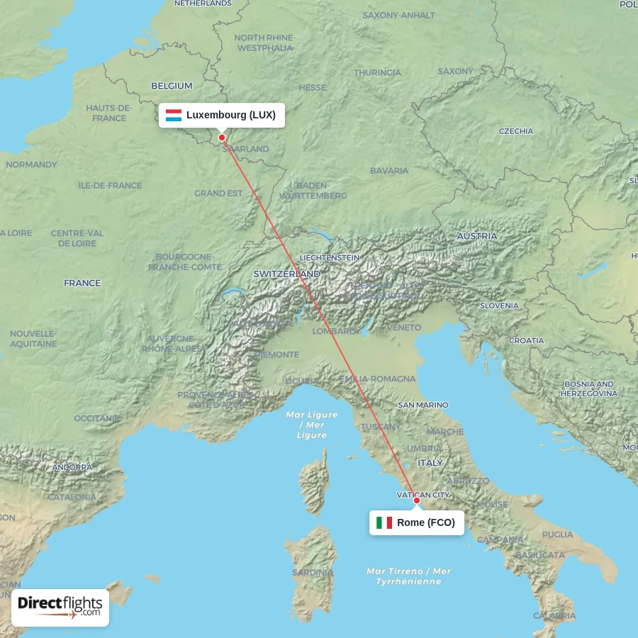 FCO - LUX route map