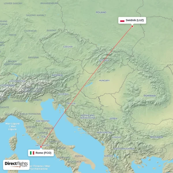 Rome - Swidnik direct flight map