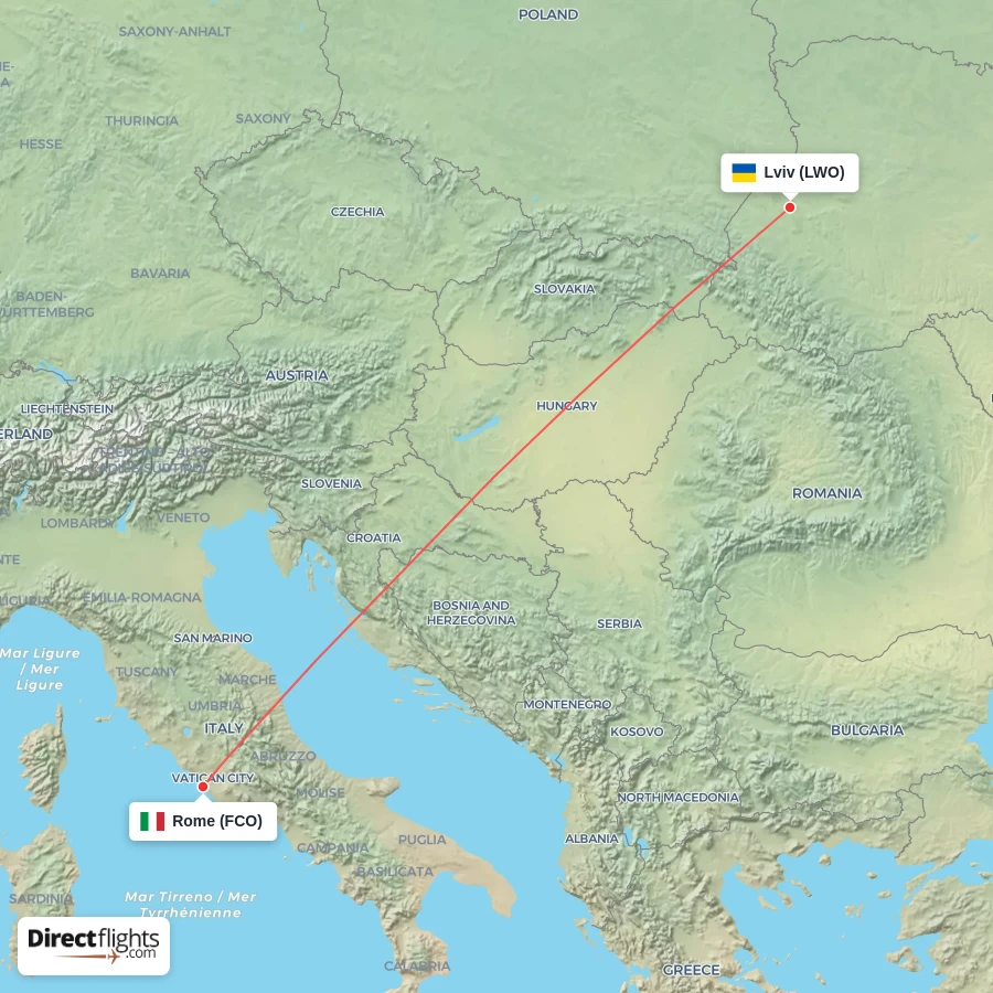 FCO - LWO route map