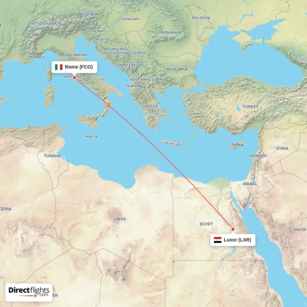 Rome - Luxor direct flight map