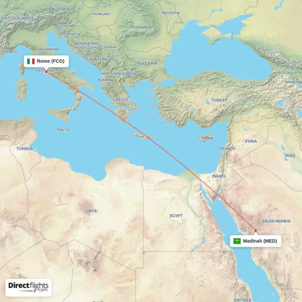 Rome - Madinah direct flight map