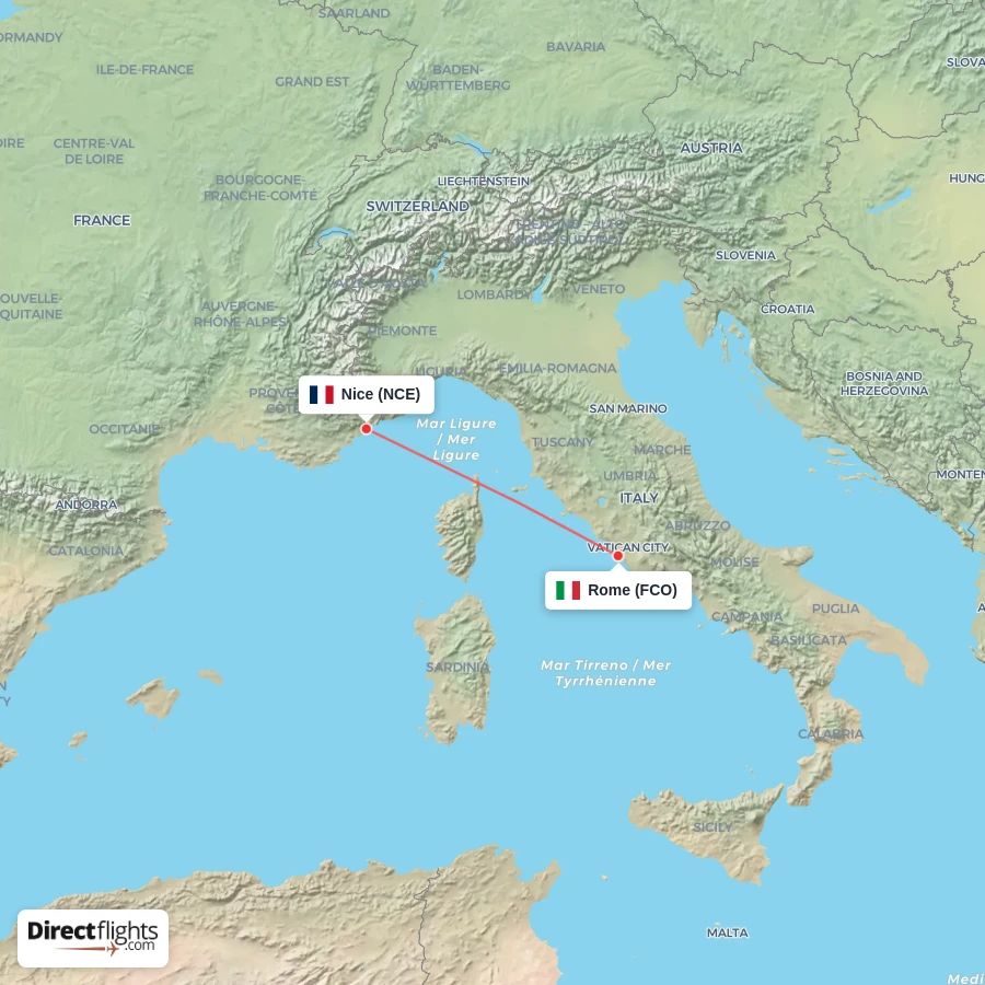 FCO - NCE route map