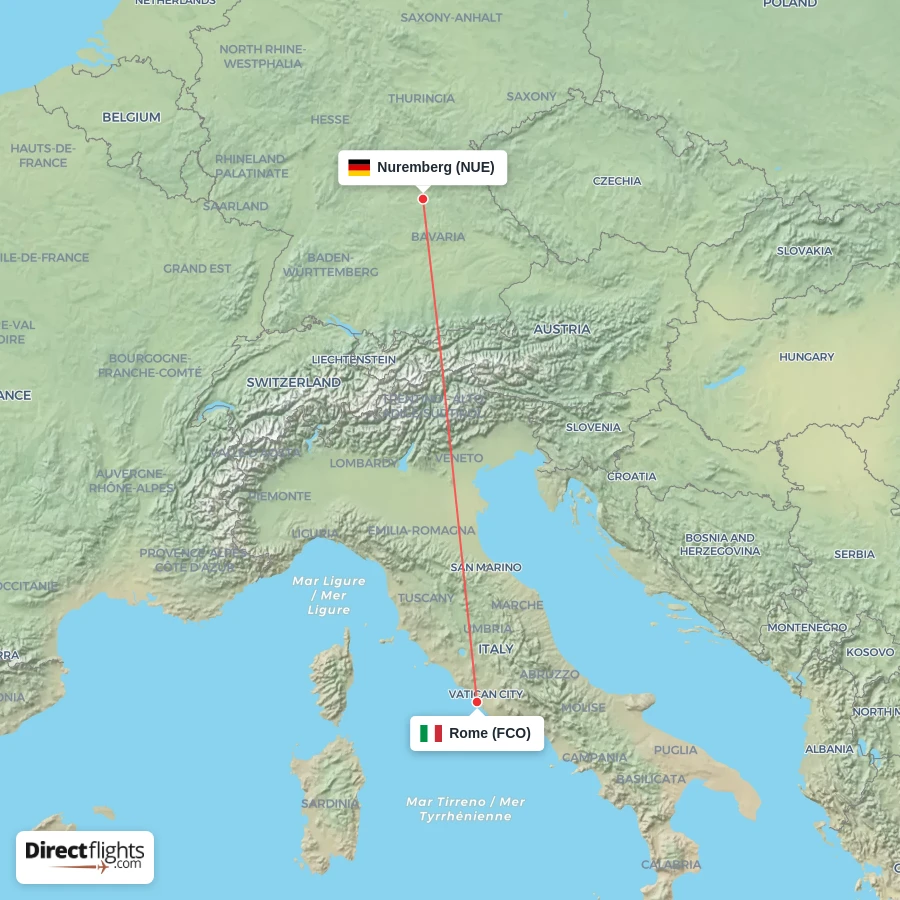 FCO - NUE route map