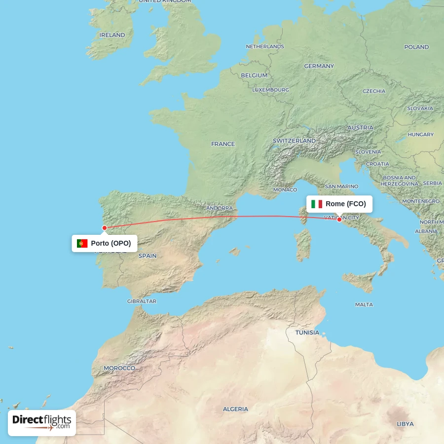 FCO - OPO route map