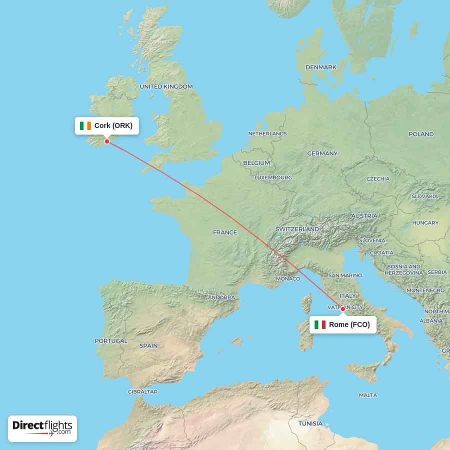 FCO - ORK route map