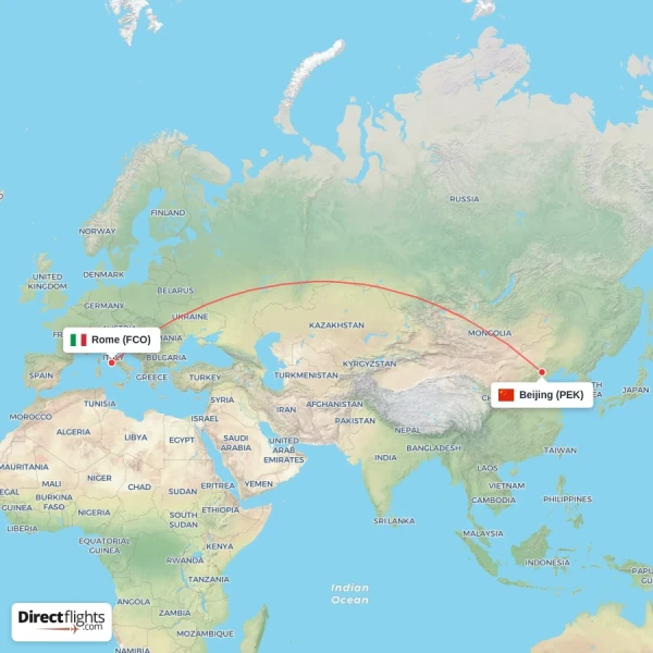 Rome - Beijing direct flight map