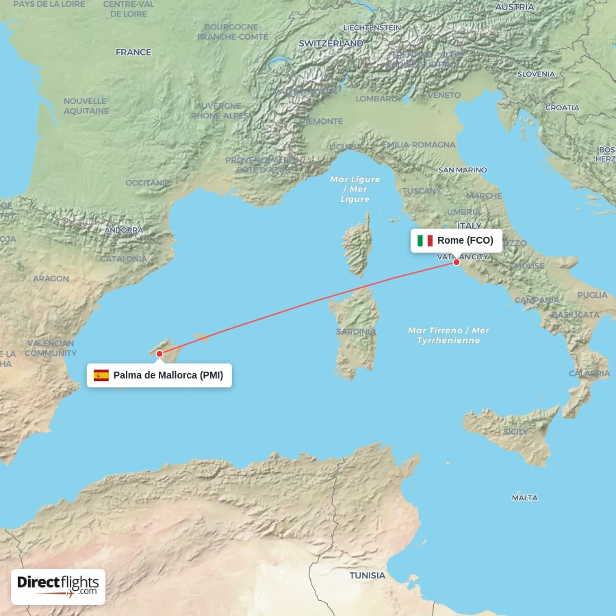 FCO - PMI route map