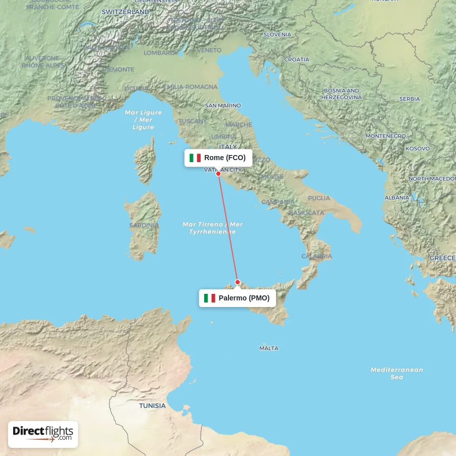 FCO - PMO route map