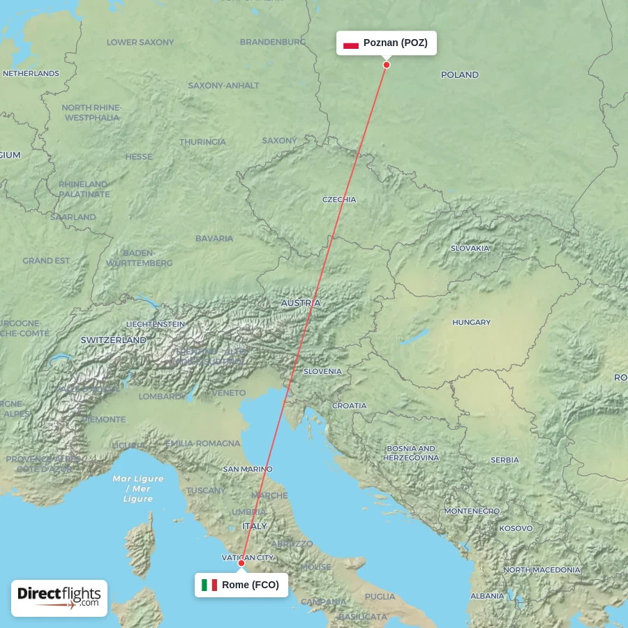 FCO - POZ route map
