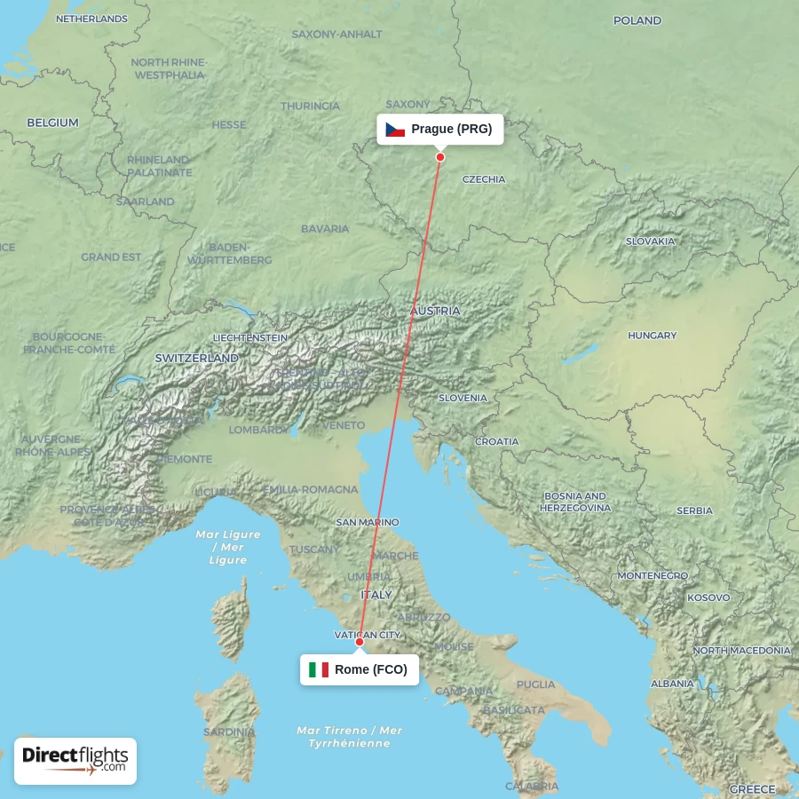 FCO - PRG route map