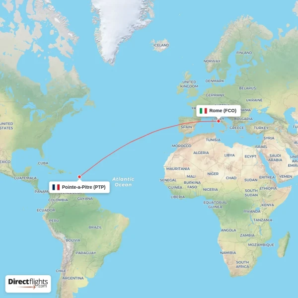 Rome - Pointe-a-Pitre direct flight map