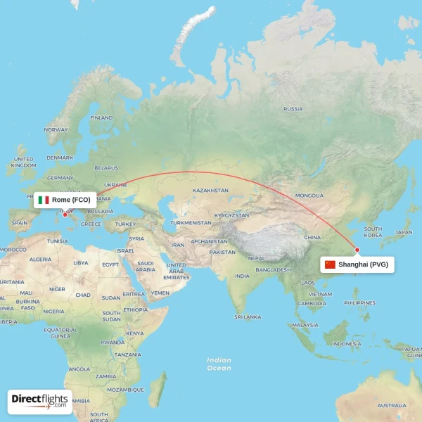 Rome - Shanghai direct flight map