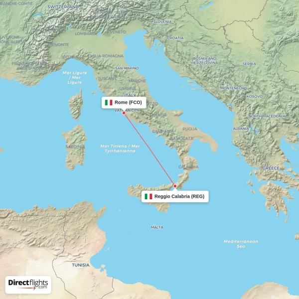 Rome - Reggio Calabria direct flight map