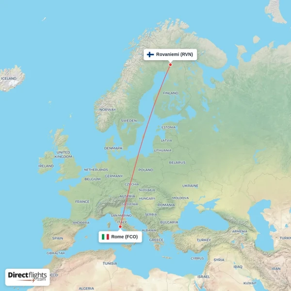 Rome - Rovaniemi direct flight map