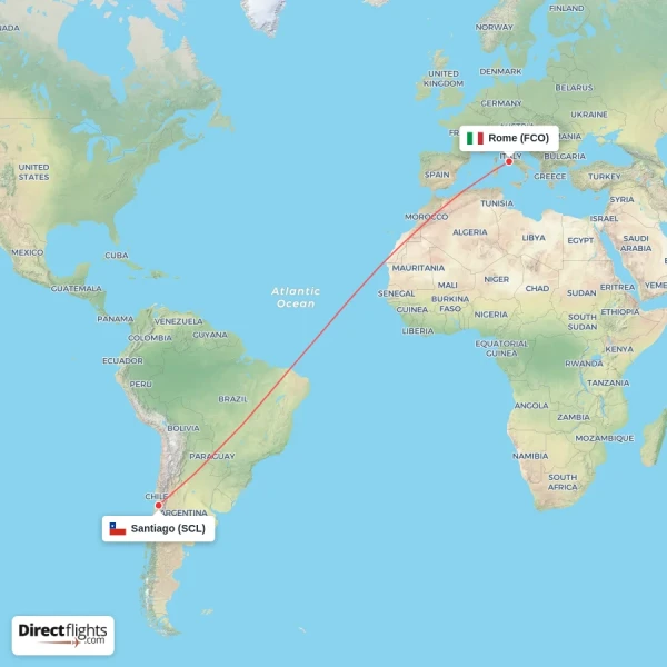 Rome - Santiago direct flight map