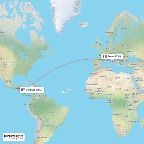 Rome - Santiago direct flight map