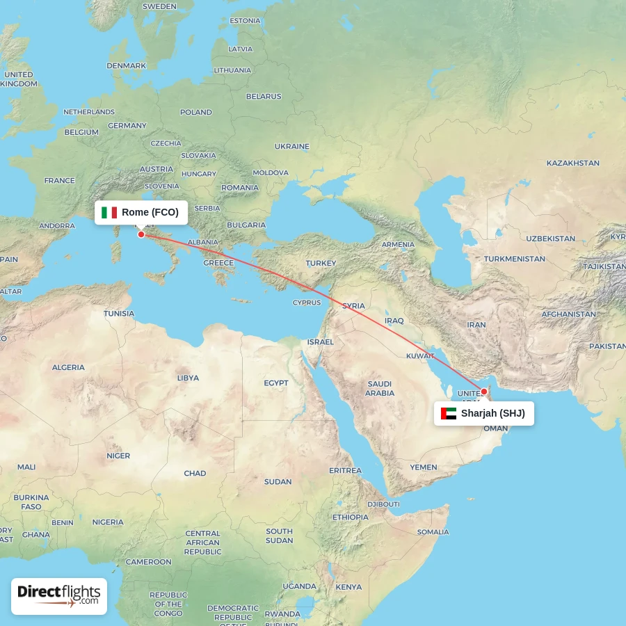 FCO - SHJ route map