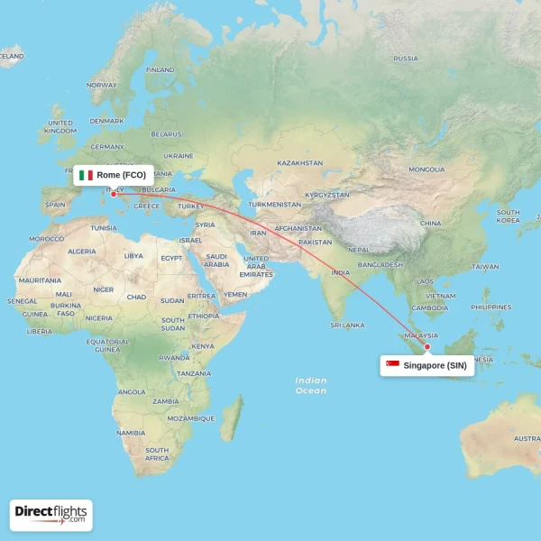 Rome - Singapore direct flight map