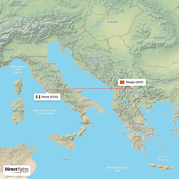 Rome - Skopje direct flight map