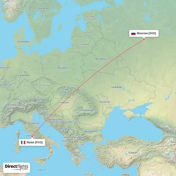 Rome - Moscow direct flight map
