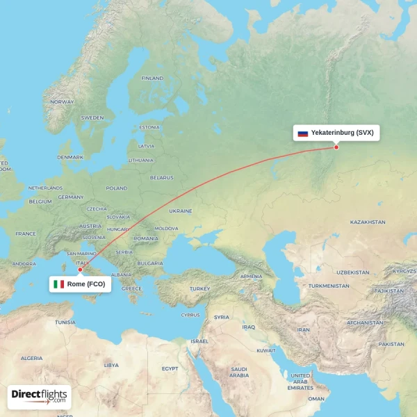 Rome - Yekaterinburg direct flight map