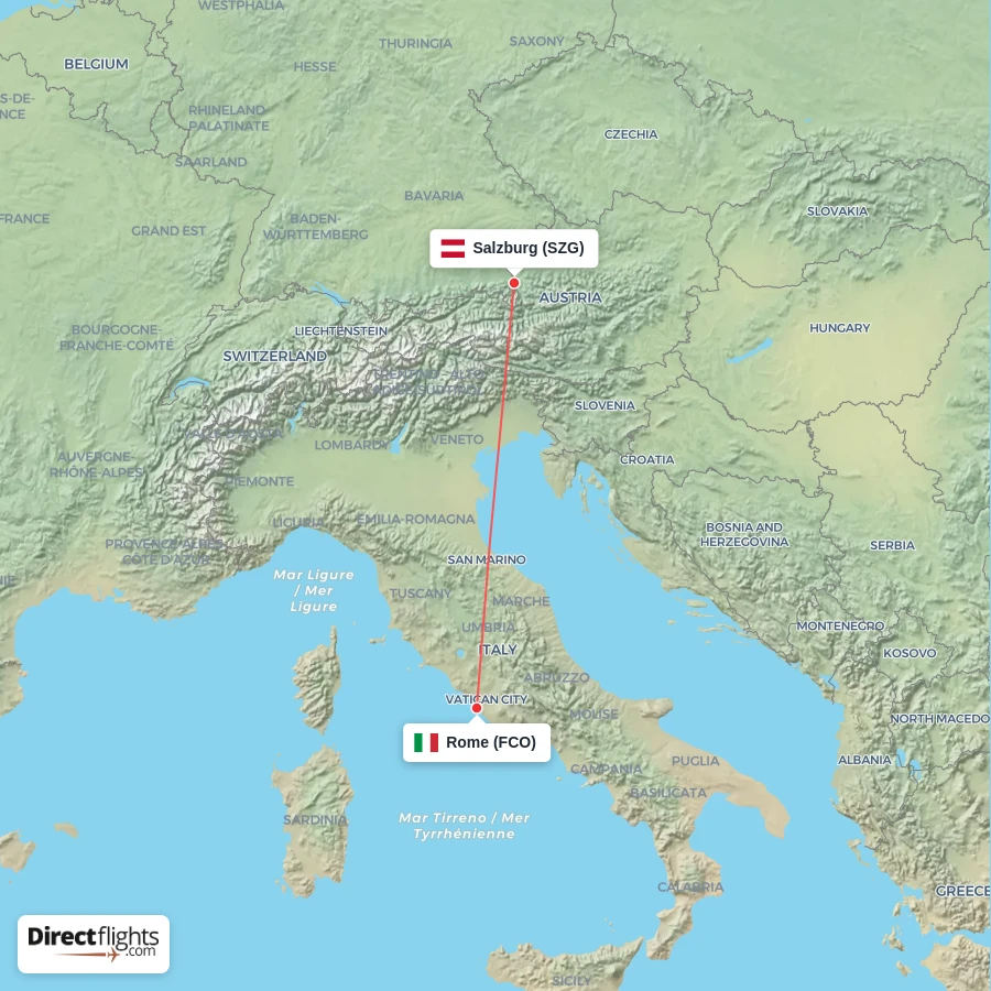 FCO - SZG route map