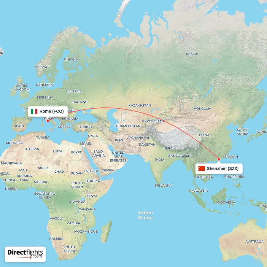 FCO - SZX route map