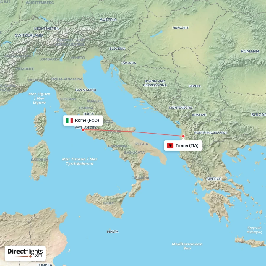 FCO - TIA route map