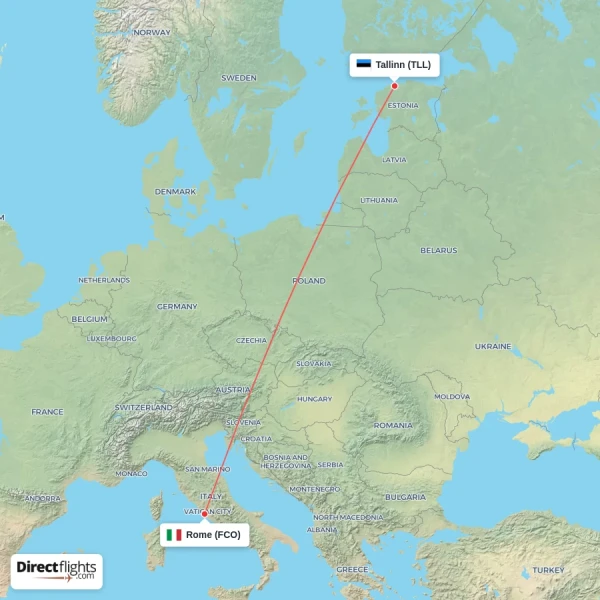 Rome - Tallinn direct flight map
