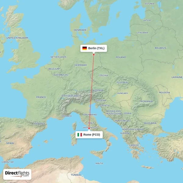 Rome - Berlin direct flight map