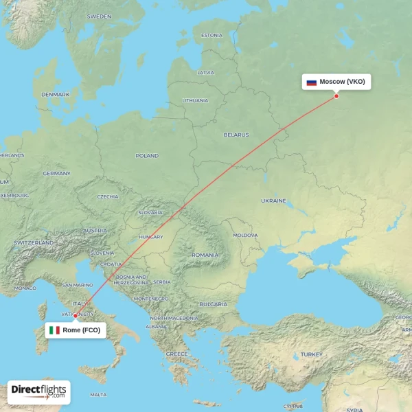 Rome - Moscow direct flight map
