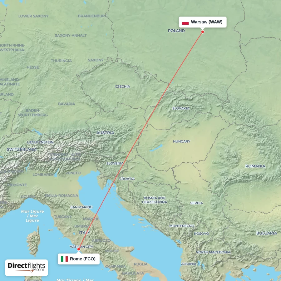 FCO - WAW route map