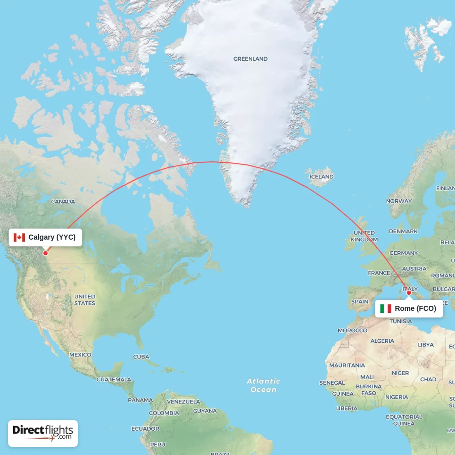 FCO - YYC route map