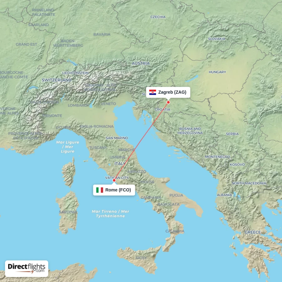 FCO - ZAG route map