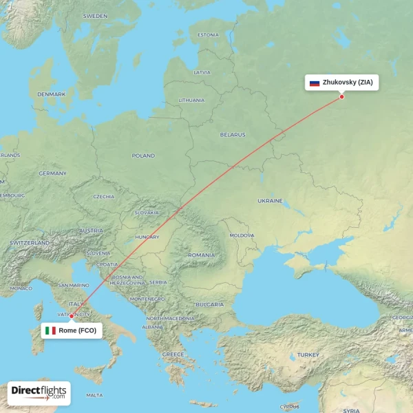 Rome - Zhukovsky direct flight map