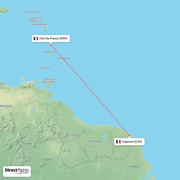 Fort De France - Cayenne direct flight map