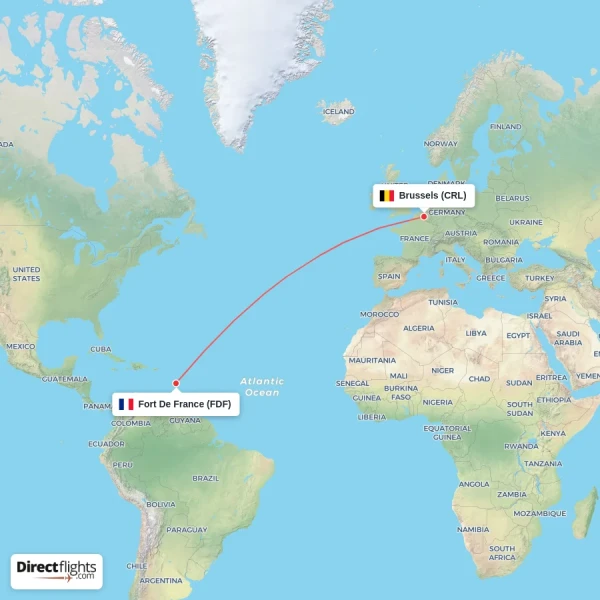 Fort De France - Brussels direct flight map