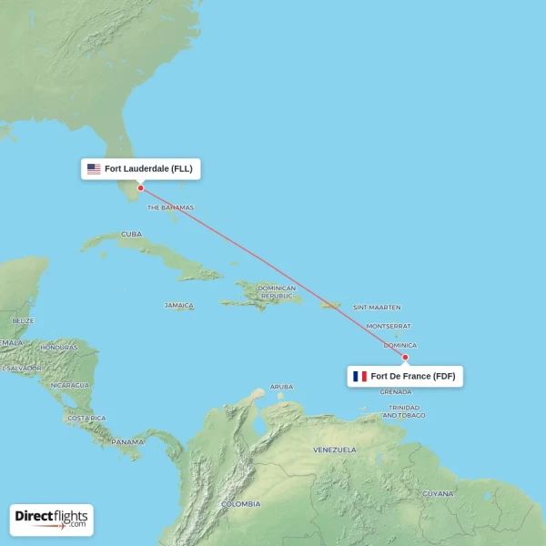 Fort De France - Fort Lauderdale direct flight map
