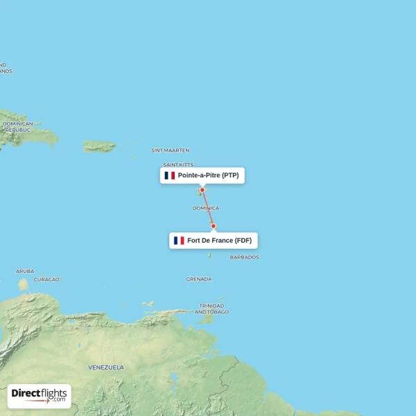 Fort De France - Pointe-a-Pitre direct flight map