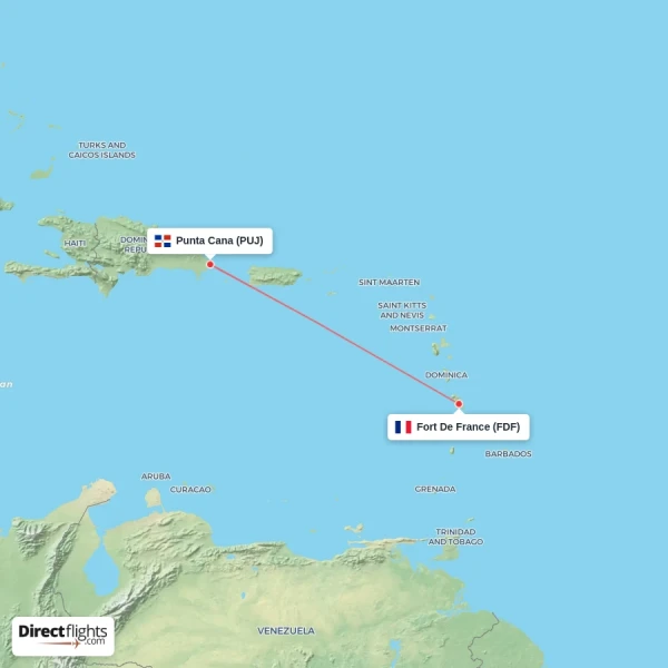 Fort De France - Punta Cana direct flight map