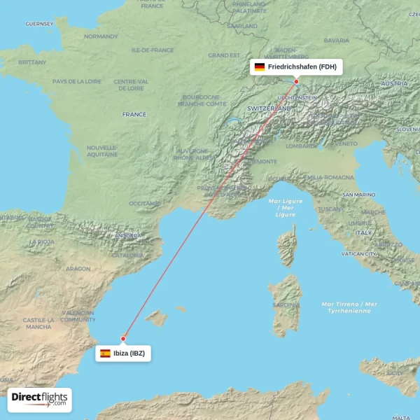 Friedrichshafen - Ibiza direct flight map