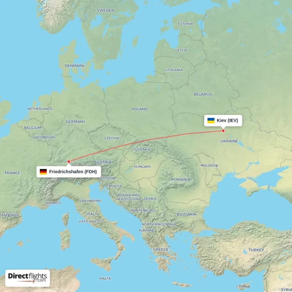 Friedrichshafen - Kiev direct flight map