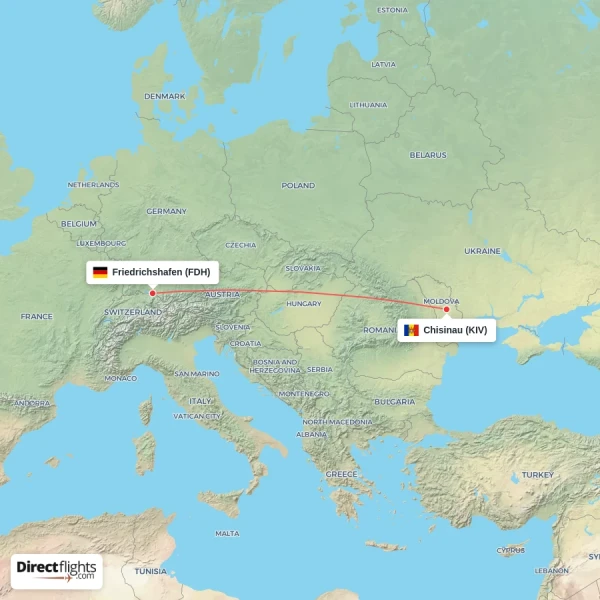 Friedrichshafen - Chisinau direct flight map