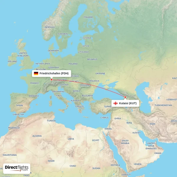 Friedrichshafen - Kutaisi direct flight map